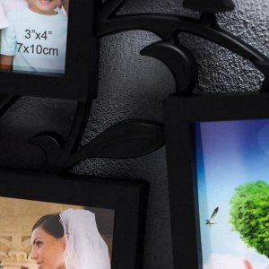 Фоторамка-коллаж на 7 фото 7x7 см, 7x10 см, 8x10 см «Дерево желаний», чёрная, 36x31 см