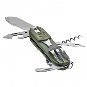 Многофункциональный армейский нож Бундесвера 7-в-1 - Компактный армейский нож, заменяющий громоздкий набор! Включает в себя: нож, вилку, ложку, открывашки для консерв и бутылок, пилку-стропорез, штопо