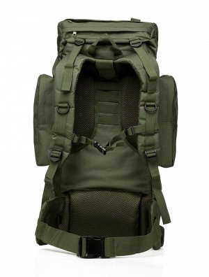Тактический военный рюкзак (хаки-олива, 75 л) (CH-053) №3 - Алюминиевые боковые опоры придают устойчивость каркасу. Спина оборудована смягчающими вставками, позволяющими легко переносить рюкзак на дли