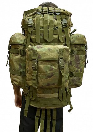 Большой тактический рюкзак спецназа (100 литров, А-TACS/мох) - (CH-096) Ремни и лямки оснащены D-образными кольцами для крепления дополнительных аксессуаров и снаряжения. Навесные карманы легко отстег