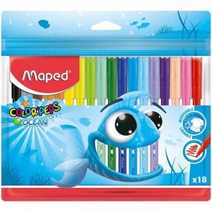 Фломастеры Maped "Color Pep's Ocean", 18цв., смываемые, ПВХ, европодвес