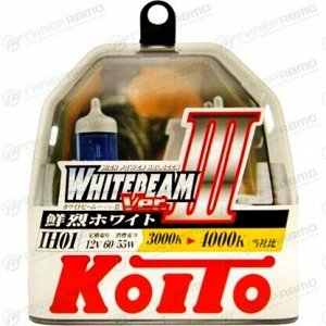Лампа галогенная Koito Whitebeam H4B (P30t/IH01, T16), 12В, 60/55Вт (соответствует 100/90Вт), 4000К, комплект 2 шт, арт. P0745W