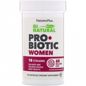 Nature's Plus, пробиотик для женщин GI Natural, 60 млрд. КОЕ, 30 капсул