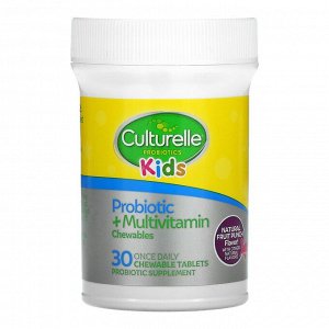 Culturelle, Для детей, жевательные таблетки с пробиотиками и мультивитаминами, для детей от 3 лет, натуральный фруктовый пунш, 30 жевательных таблеток