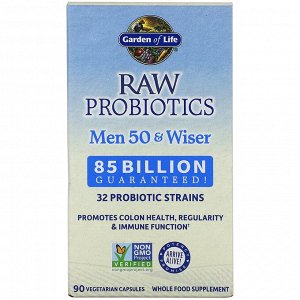 Garden of Life, RAW Probiotics, витамины для мужчин от 50 лет, 85 миллиардов живых культур, 90 вегетарианских капсул