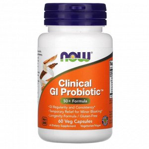 Now Foods, Clinical GI Probiotic, смесь пробиотиков для пищеварения, для людей старше 50 лет, 60 растительных капсул