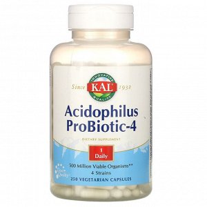 KAL, Пробиотик ацидофилус-4, 250 вегетарианских капсул
