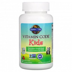 Garden of Life, Vitamin Code, цельнопищевые мультивитамины для детей, вишня, 60 жевательных мишек