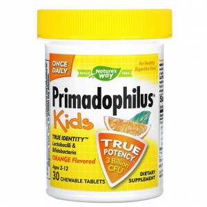 Nature's Way, Primadophilus, для детей от 2 до 12 лет, вкус апельсина, 3 млрд КОЕ, 30 жевательных таблеток