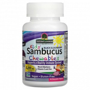 Nature&#039;s Answer, Kid&#039;s Sambucus, жевательные таблетки из черной бузины с витамином C и цинком, 45 жевательных таблеток