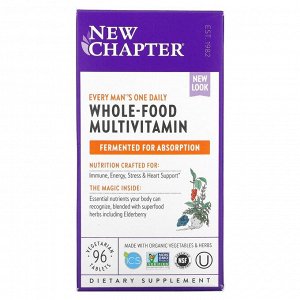 New Chapter, Every Man's One Daily Multi, мультивитаминная добавка из цельных продуктов для мужчин, 96 вегетарианских таблеток