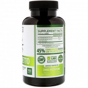 Zhou Nutrition, Сереноя, комплекс для здоровья простаты, 100 капсул