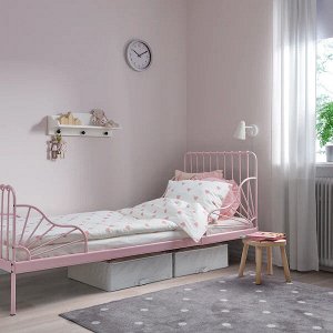 MINNEN МИННЕН Раздвижная кровать с реечным дном, светло-розовый80x200 см