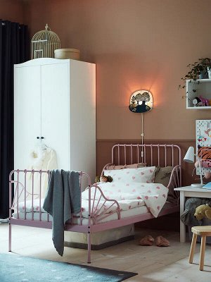 MINNEN МИННЕН Раздвижная кровать с реечным дном, светло-розовый80x200 см