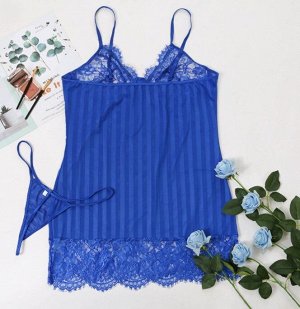 Женская сорочка+трусики, цветочный принт, цвет синий