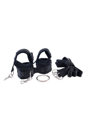 Комплект бондажный TOYFA Theatre (наручники, оковы на ноги, кольцо, 4 фиксирующих ремня), черный