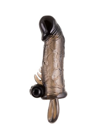Насадка на пенис XLover by TOYFA, с кольцом и вибрацией, TPE, черный прозрачный, 14.5 см