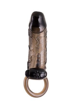 Насадка на пенис XLover by TOYFA, с кольцом и вибрацией, TPE, черный прозрачный, 14.5 см