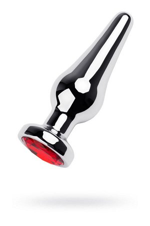 Анальная втулка Metal by TOYFA, металл, серебряная, с красным кристаллом,12 см, ? 4 см, 195 г