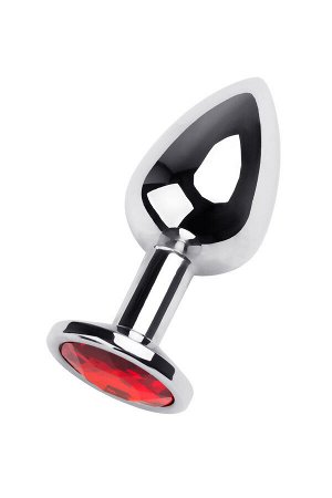 Анальная втулка Metal by TOYFA, металл, серебряная, с красным кристаллом, 8 см, ? 3,5 см, 265 г