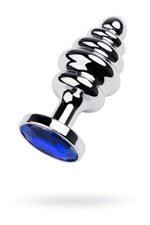 Анальная втулка Metal by TOYFA, металл, серебряная, с синим кристаллом, 7,2 см, ? 4 см, 130 г