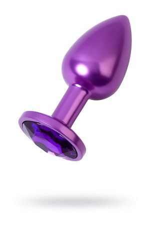 Анальная втулка, Metal by TOYFA, фиолетовая, с фиолетовым кристаллом, 7,2 см, 2,8 см, 50 г