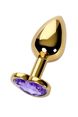 Анальная втулка Metal by TOYFA, металл, золотая, с фиолетовым кристаллом, 7 см, ? 2,7 см, 50 г