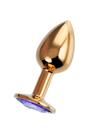 Анальная втулка Штучки-Дрючки, металл, золотая, с фиолетовым кристаллом, 7 см, ? 2,8 см, 50 г