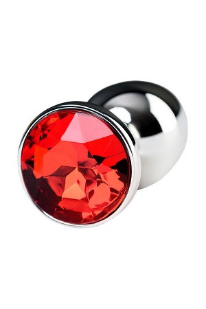 Анальная втулка Metal by TOYFA, металл, серебряная, с красным кристаллом, 7,1 см,  2,7 см, 150 г