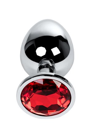 Анальная втулка Metal by TOYFA, металл, серебряная, с красным кристаллом, 9,5 см, ? 4 см, 420 г