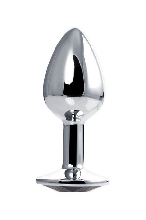 Анальная втулка Штучки-Дрючки, серебряная, с чёрным кристаллом,  2,5 см, 48 г