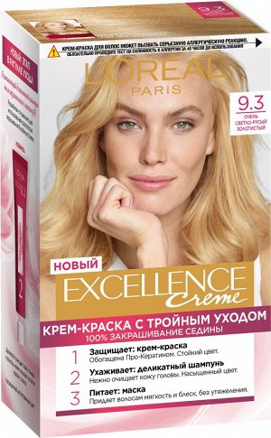 L'Oreal Paris Стойкая крем-краска для волос "Excellence", оттенок 9.3, Очень Светло-русый золотистый