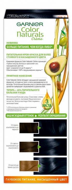 Гарньер , Garnier Стойкая питательная крем- краска для волос "Color Naturals" (Колор Нэчралс) с 3 маслами, оттенок 1.10, Холодный черный, 110 мл
