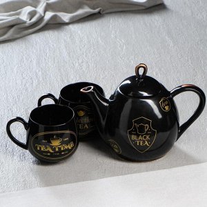 Чайный набор "Петелька", 3 предмета, чёрный, чай, 1.1/0.38 л