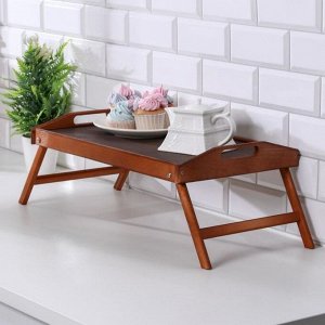 Столик для завтрака складной Дарим Красиво, 50x30 см, с ручками, дерево, коричневый
