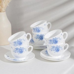 Сервиз чайный Доляна «Синий бриз», 12 предметов, чашка 200 мл, блюдце d=14 см, цвет белый