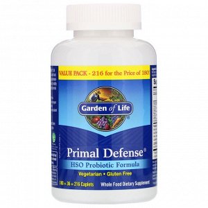 Garden of Life, Primal Defense, пробиотическая формула с HSO, 216 капсуловидных таблеток