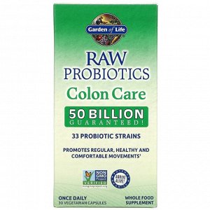 Garden of Life, RAW Probiotics, Colon Care, необработанные пробиотики для поддержки здоровья кишечника, 30 вегетарианских капсул