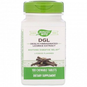 Nature's Way, DGL, глицирризинат солодки (экстракт), ароматизатор солодки, 100 жевательных таблеток