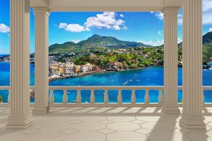 Фотообои Балкон с колоннами средиземноморский пейзаж