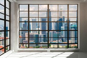 Фотообои Окна с панорамным видом на город