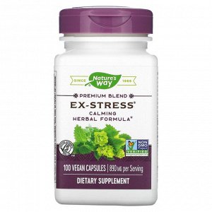 Nature's Way, Ex-Stress, успокаивающий растительный состав, 445 мг, 100 веганских капсул