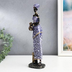 Сувенир полистоун "Африканка Амади с кувшином" синее платье с узорами в ассортименте 33х9х6,5 см