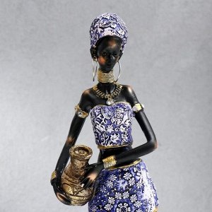 Сувенир полистоун "Африканка Амади с кувшином" синее платье с узорами МИКС 33х9х6,5 см