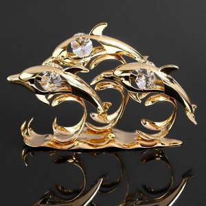 Сувенир "Три дельфина на волне" с 6 кристаллами Сваровски, 12х4х9,5 см