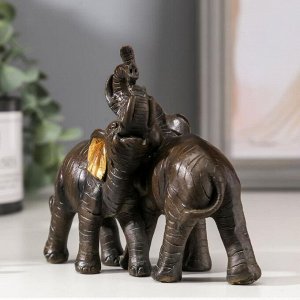Сувенир полистоун "Два слона африканских коричневых" золотые ушки 11х12х5,5 см