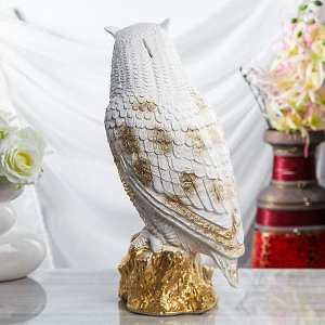 Копилка "Филин на пне", лак, бело-золотистый цвет, 48 см