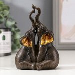 Сувенир полистоун &quot;Два африканских коричневых слона&quot; золотые ушки 13,5х5,5х9,5 см