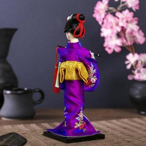 Кукла коллекционная "Японка в фиолетовом кимоно с флейтой" 25х9,5х9,5 см