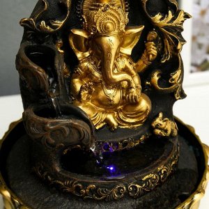 Фонтан настольный от сети, подсветка "Золотой Ганеша на ажурном троне" 28х20,5х20,5 см